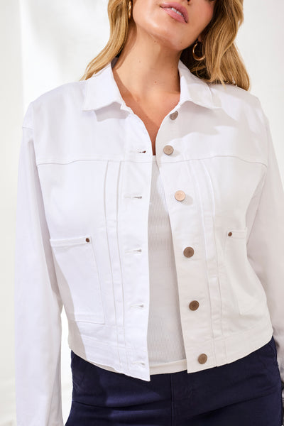 Button Front Denim Jacket With Back Pleats