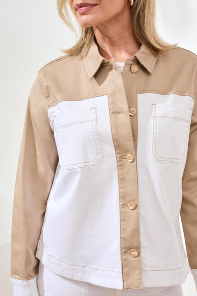 Long Sleeve Button Front Color Block Jacket