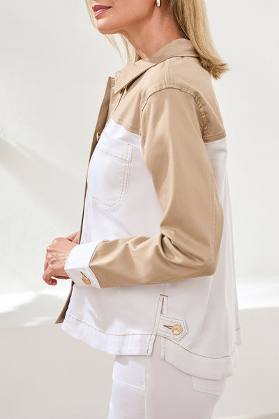 Long Sleeve Button Front Color Block Jacket