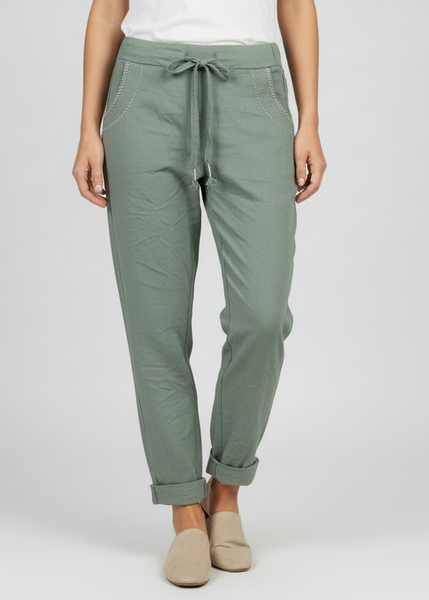 Draw String Waist Side Trim Pants