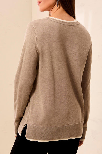 Long Sleeve V-Neck Sweater With Tipping