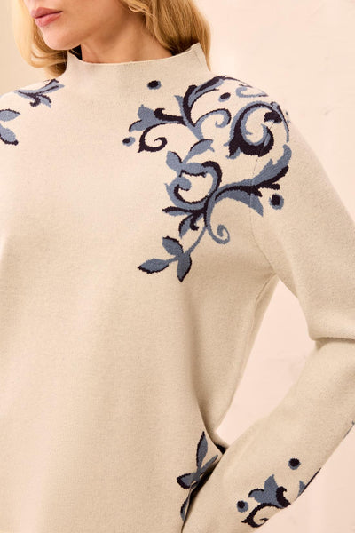 Funnel Neck Floral Print Sweater