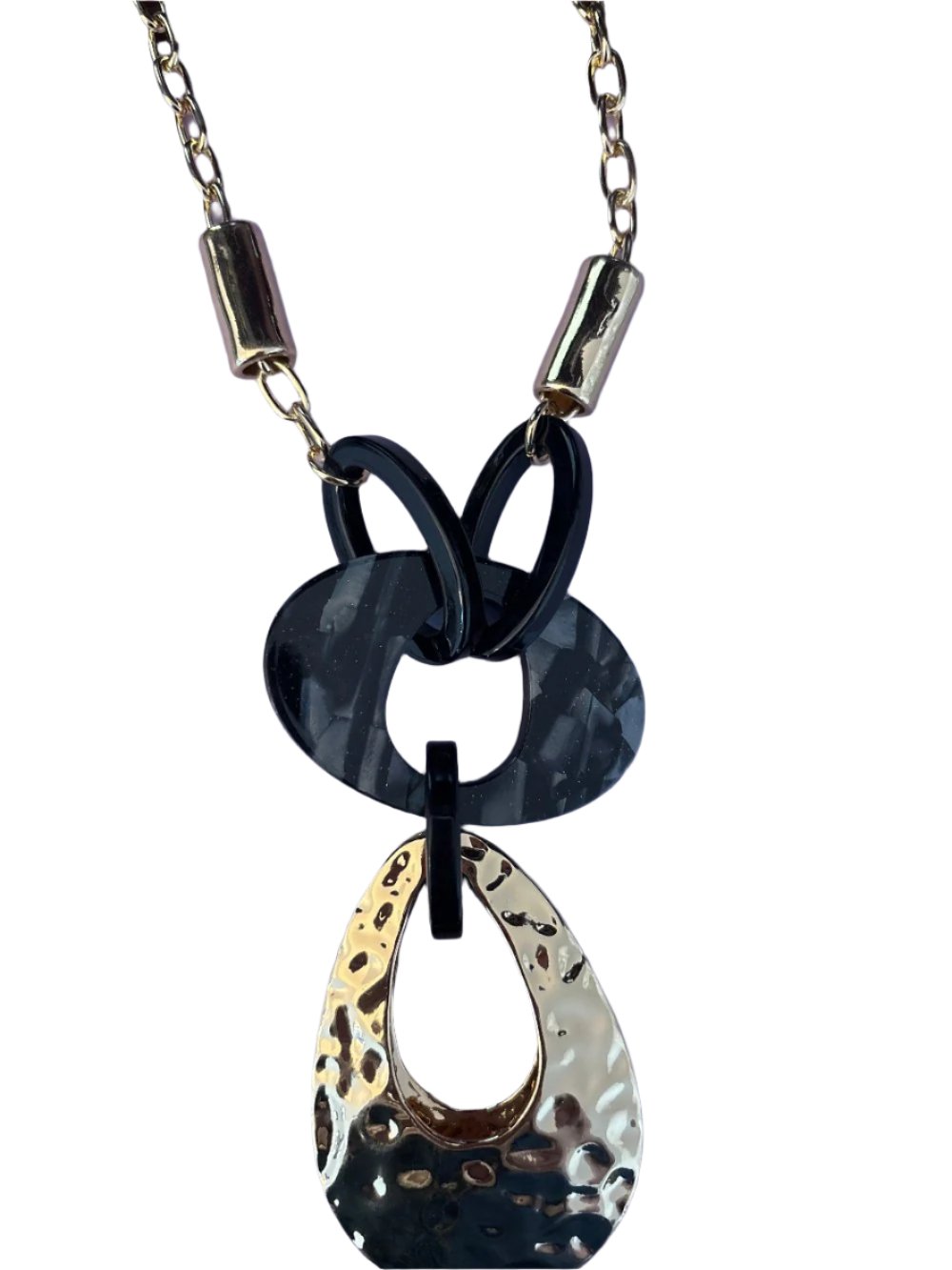 Hammered Metal Tear Drop Necklace