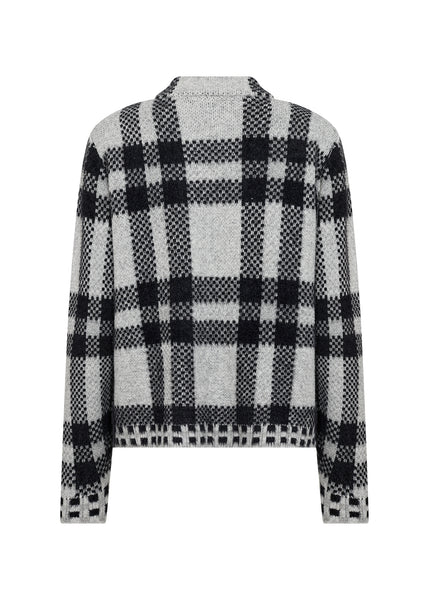 Long Sleeve Mock Neck Zip Plaid Cardigan