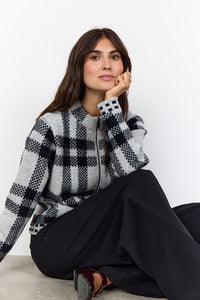 Long Sleeve Mock Neck Zip Plaid Cardigan