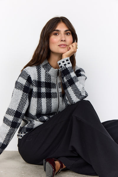 Long Sleeve Mock Neck Zip Plaid Cardigan