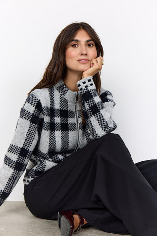 Long Sleeve Mock Neck Zip Plaid Cardigan
