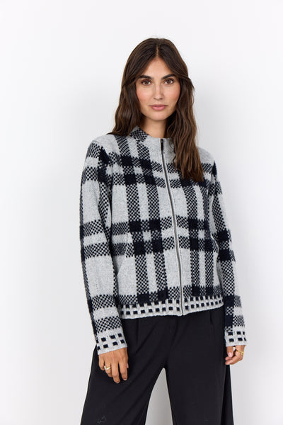 Long Sleeve Mock Neck Zip Plaid Cardigan