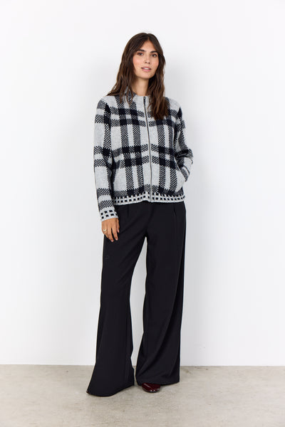 Long Sleeve Mock Neck Zip Plaid Cardigan