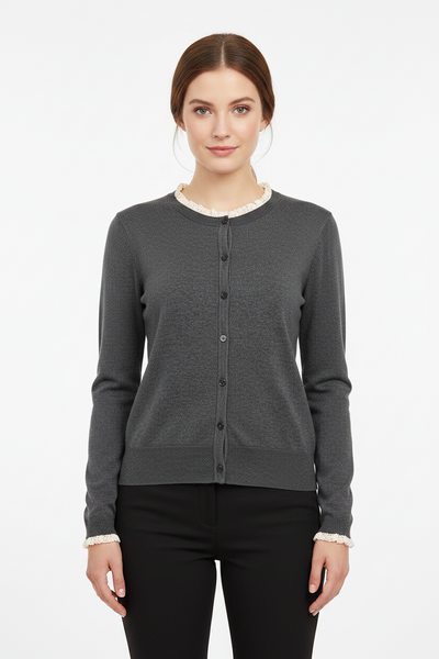 Lace Trim Button Front Cardigan