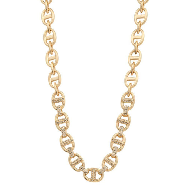 Oval Link Rhinestone Metal Necklace