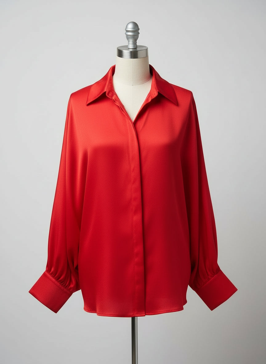 Bat Sleeve Sateen Blouse