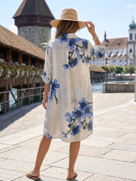 Floral Linen Button Front Dress