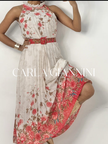 Sleeveless Pleated Print Dress