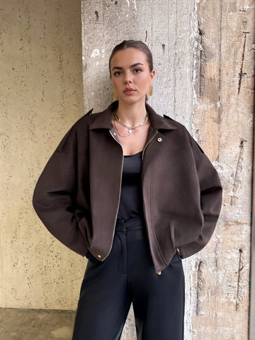 Ultra Suede Zipper Front Jacket
