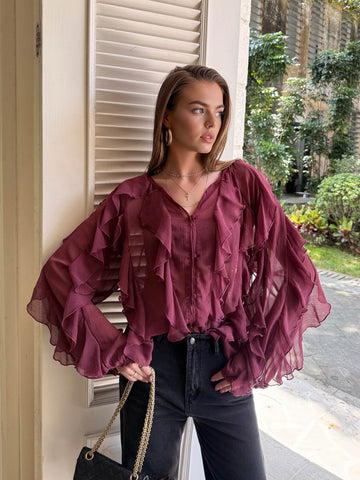 Long Sleeve Ruffled Blouse