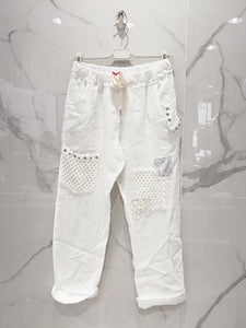 Eyelet Detail Linen Pants