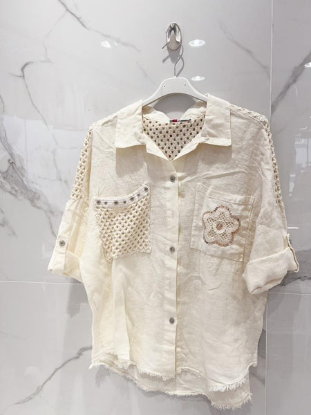 Eyelet Detail Linen Top