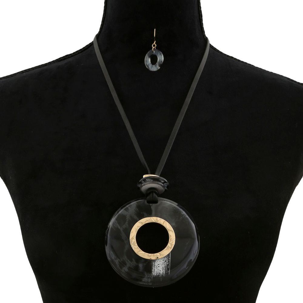Resin Round Pendant Pendent Cord Long Necklace