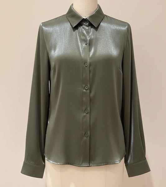 Button Front Sateen Blouse