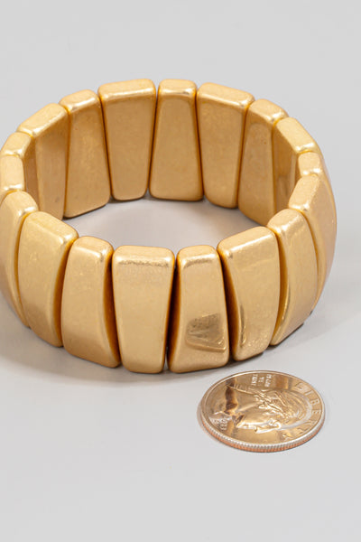 Worn Metallic Rectangle Beaded Elastic Bracelet
