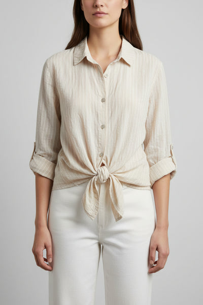 Stripe Button Front Cotton Shirt