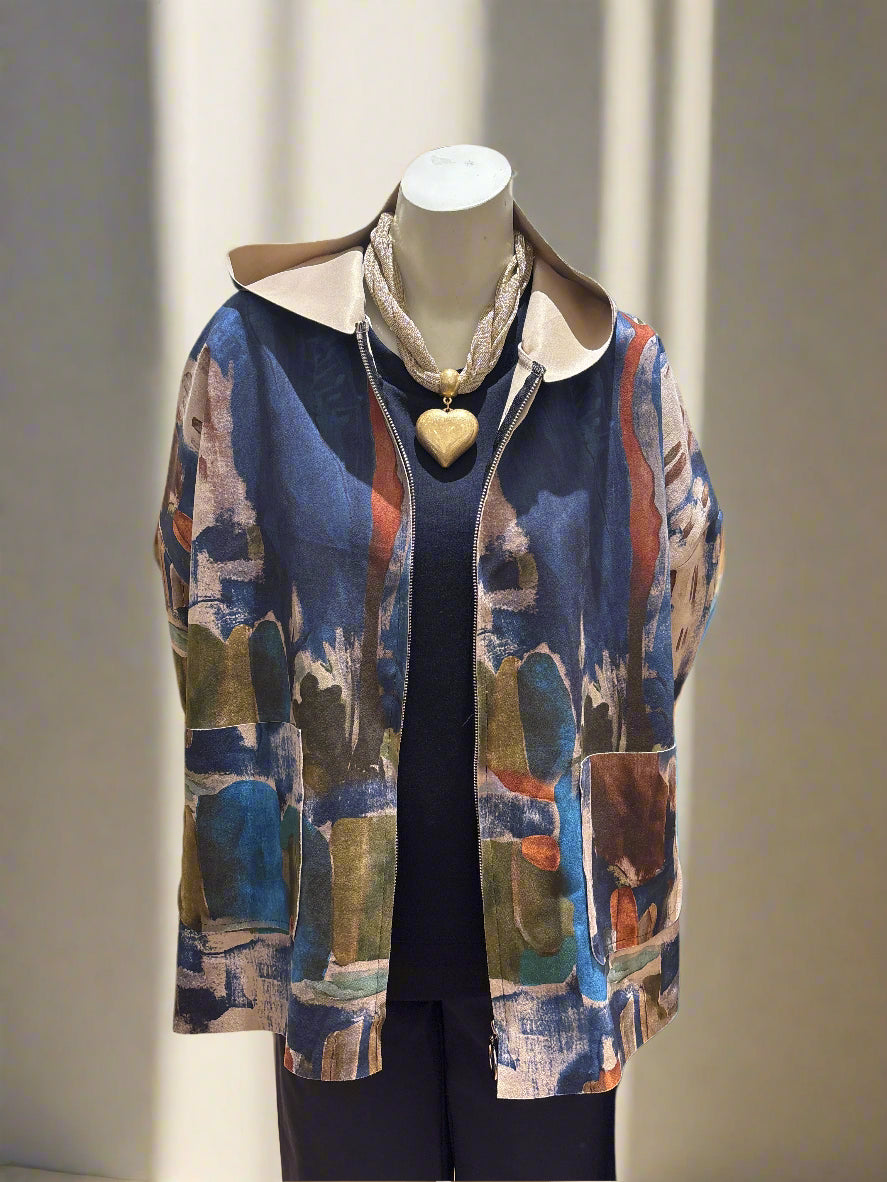 Print Zipper Front Hoodie