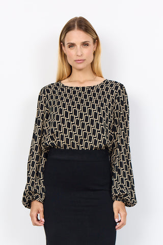 Long Sleeve Round Neck Print Top