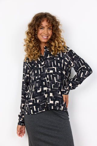 Long Sleeve Abstract Print Blouse