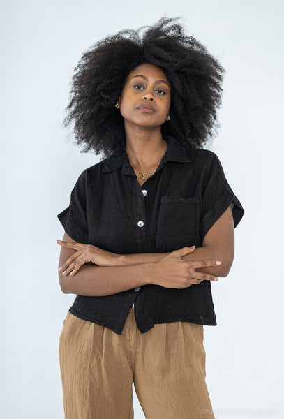 Short Sleeve Button Front Linen Shirt