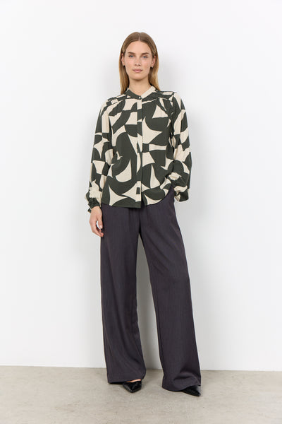 Long Sleeve Geo Print Blouse