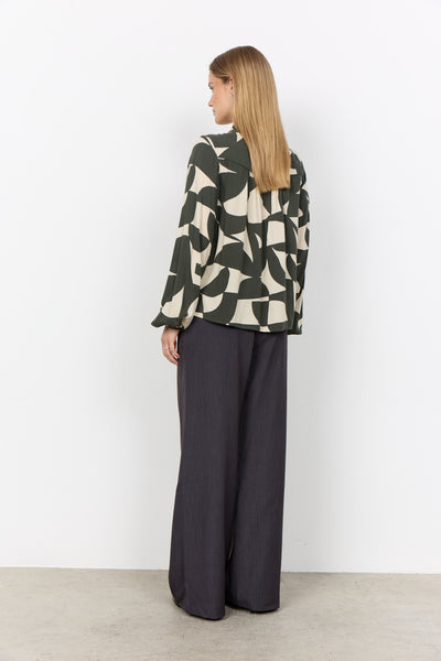 Long Sleeve Geo Print Blouse