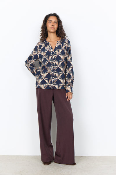 Long Sleeve Geometric Print Blouse