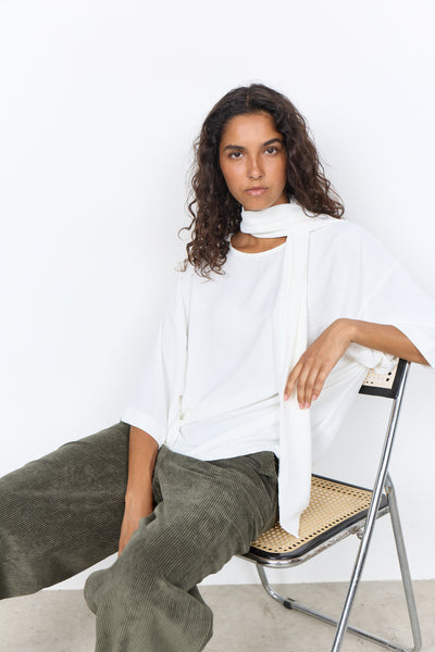 3/4 Drape Sleeve Blouse With Scarf