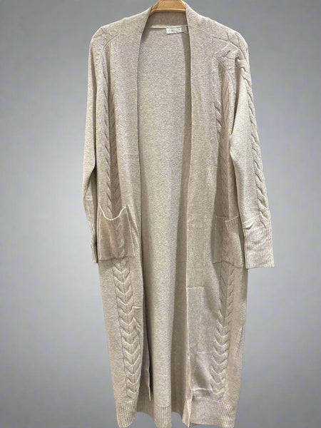 Long Open Front Rib Knit Cardigan