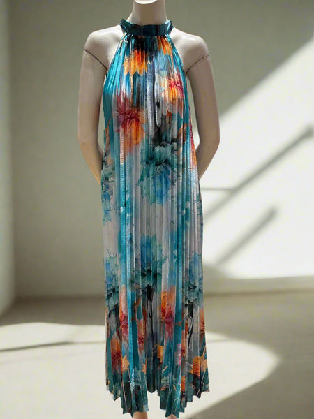 Long Pleated Floral Dress