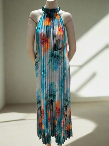 Long Pleated Floral Dress