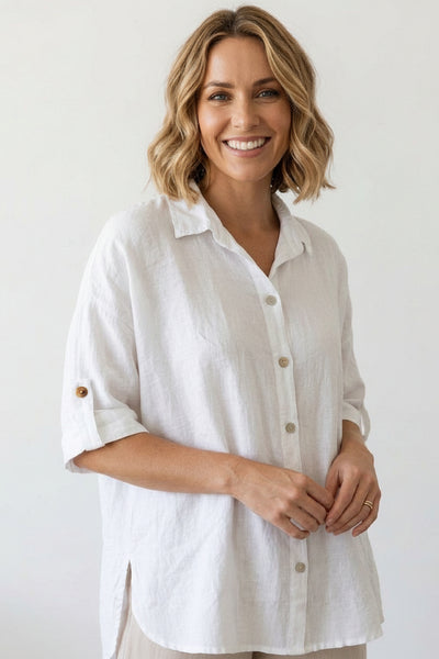 Long Button Front Linen Shirt