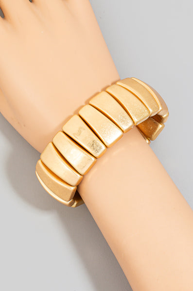 Worn Metallic Rectangle Beaded Elastic Bracelet