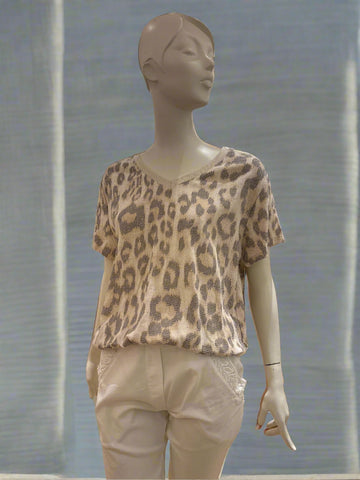 Leopard Print Linen Mix Top