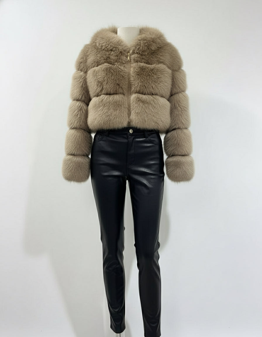 Short Faux Fur Coat With Hoodie