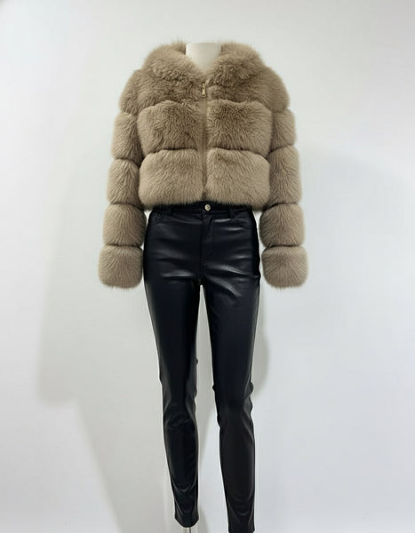 Short Faux Fur Coat With Hoodie