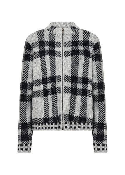 Long Sleeve Mock Neck Zip Plaid Cardigan