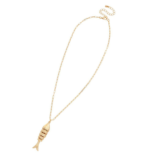 Textured Fish Pendant Metal Necklace