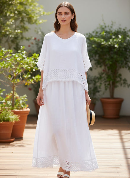 Fringe Trim Linen Top