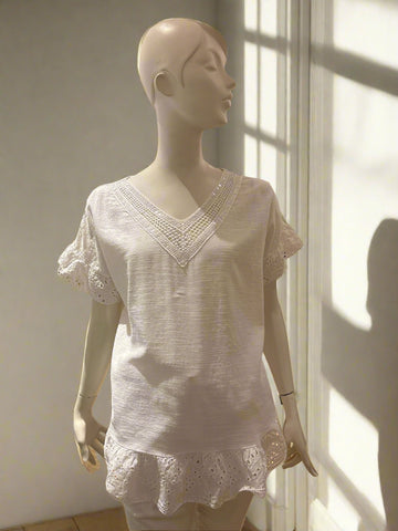 Cotton Top With Sequin Neck