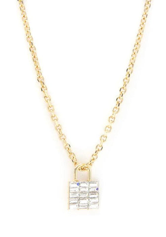 Rhinestone Lock Pendant Necklace