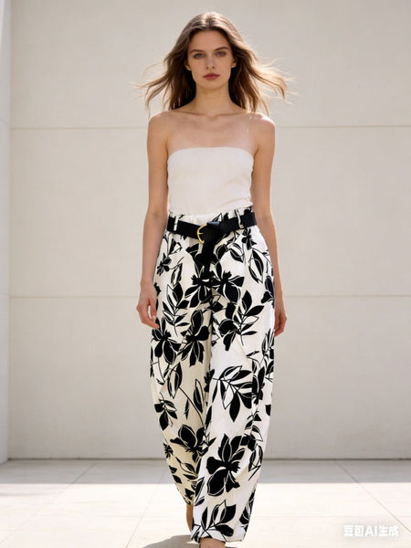 Floral Print Belted Pants