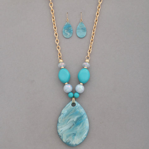 Acetate Tear Drop Pendant Beaded Necklace