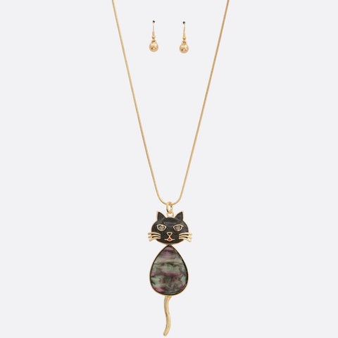 Abalone Cat Pendant Necklace